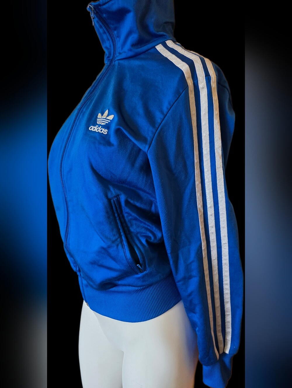 Adidas Women’s Blue Varsity Track Jacket with Silver Stripes - Picture 2 of 3